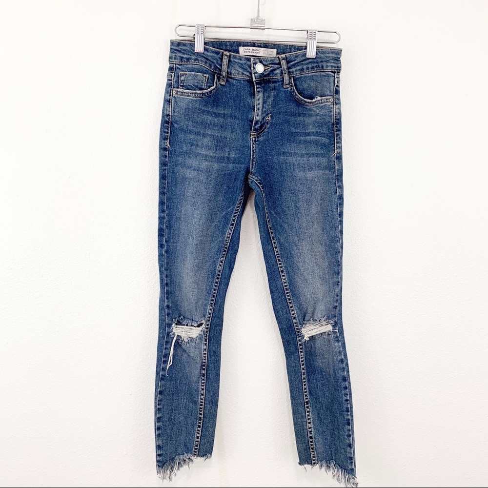 Zara Raw Hem Blowout Knee Skinny Jeans